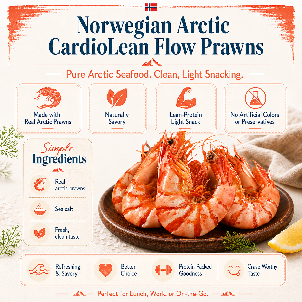 🦐Say goodbye to high-calorie snacking—eat clean, stay lean! 🌊 Norwegian Arctic CardioLean Flow Prawns