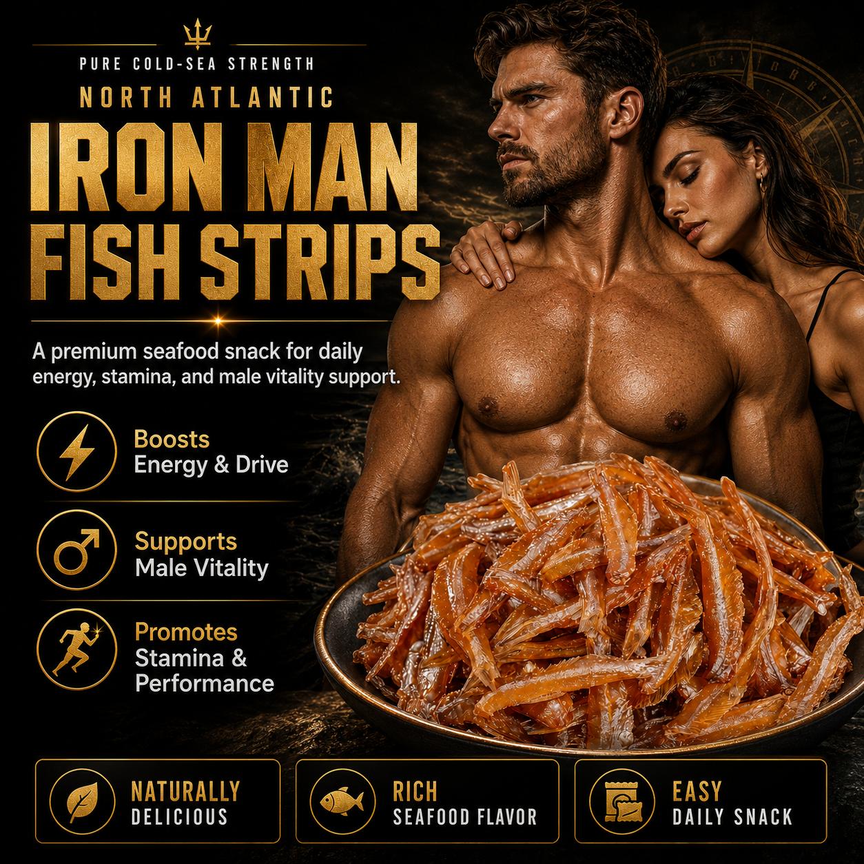 🔥👍Ultimate Testosterone Revival 🚗💯Antioxidant-Rich North Atlantic Iron Man Fish Strips Slices for Better Bedroom Performance | Support Energy, Stamina & Bedroom Confidence Naturally