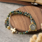 Handmade Earth Tone Rosary Bracelet with Cross & St. Benedict Charm