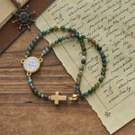 Handmade Earth Tone Rosary Bracelet with Cross & St. Benedict Charm