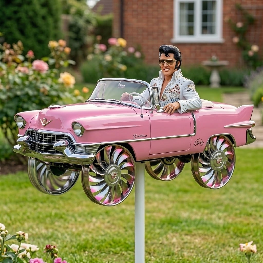 Our Stars & Pink Cadillac Garden Windmill😸