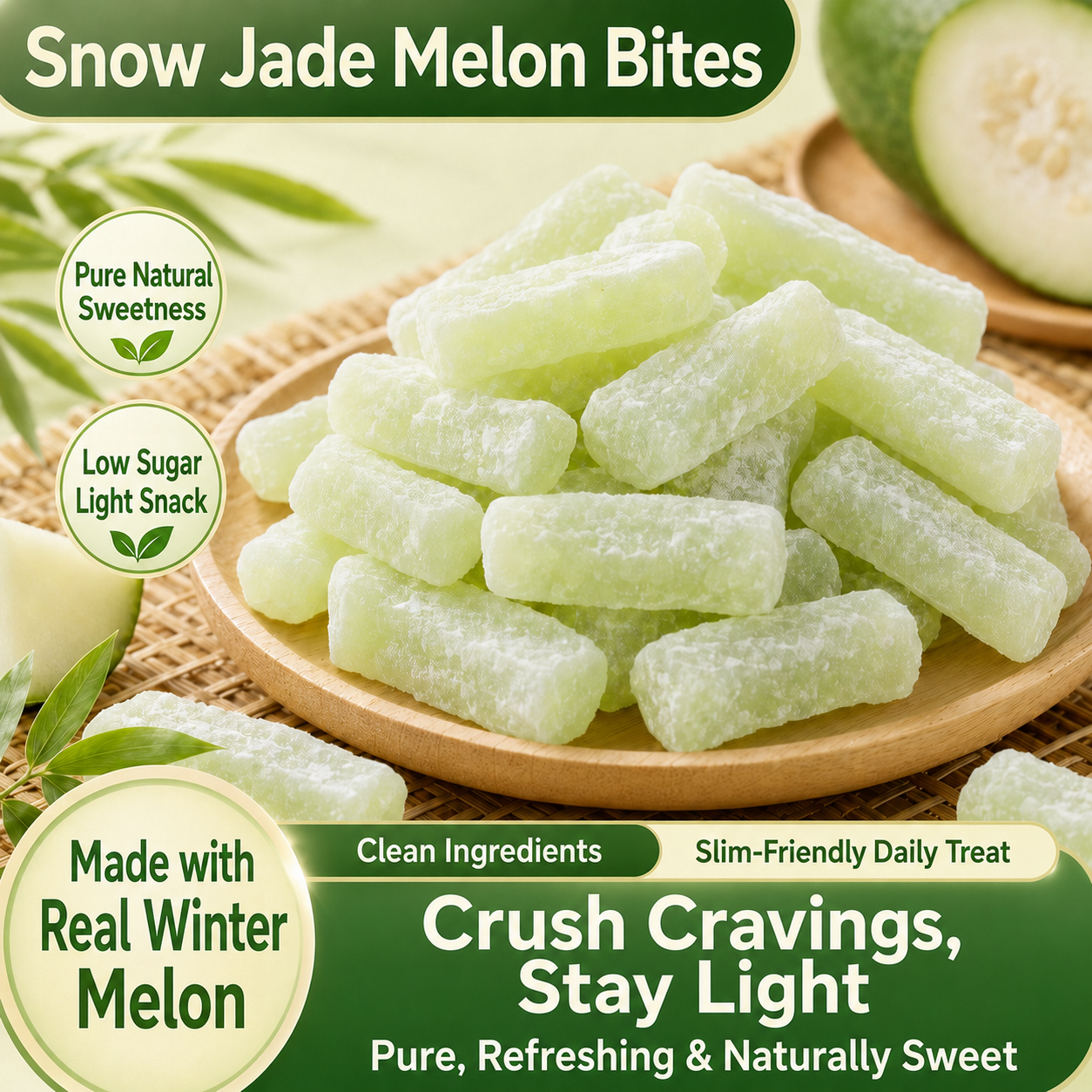 💪Say goodbye to high-calorie snacking—eat clean, stay lean! 🍨 Snow Jade Melon Bites