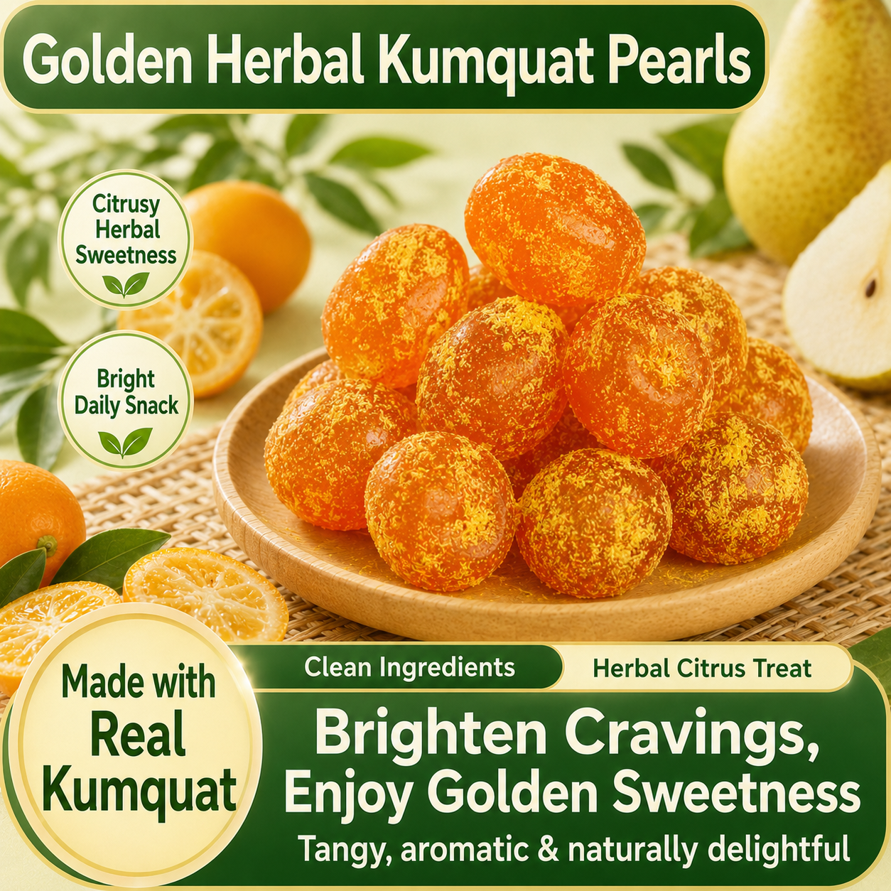💪Say goodbye to high-calorie snacking—eat clean, stay lean! 🍨Golden Herbal Kumquat Pearls