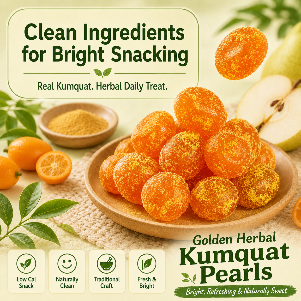💪Say goodbye to high-calorie snacking—eat clean, stay lean! 🍨Golden Herbal Kumquat Pearls