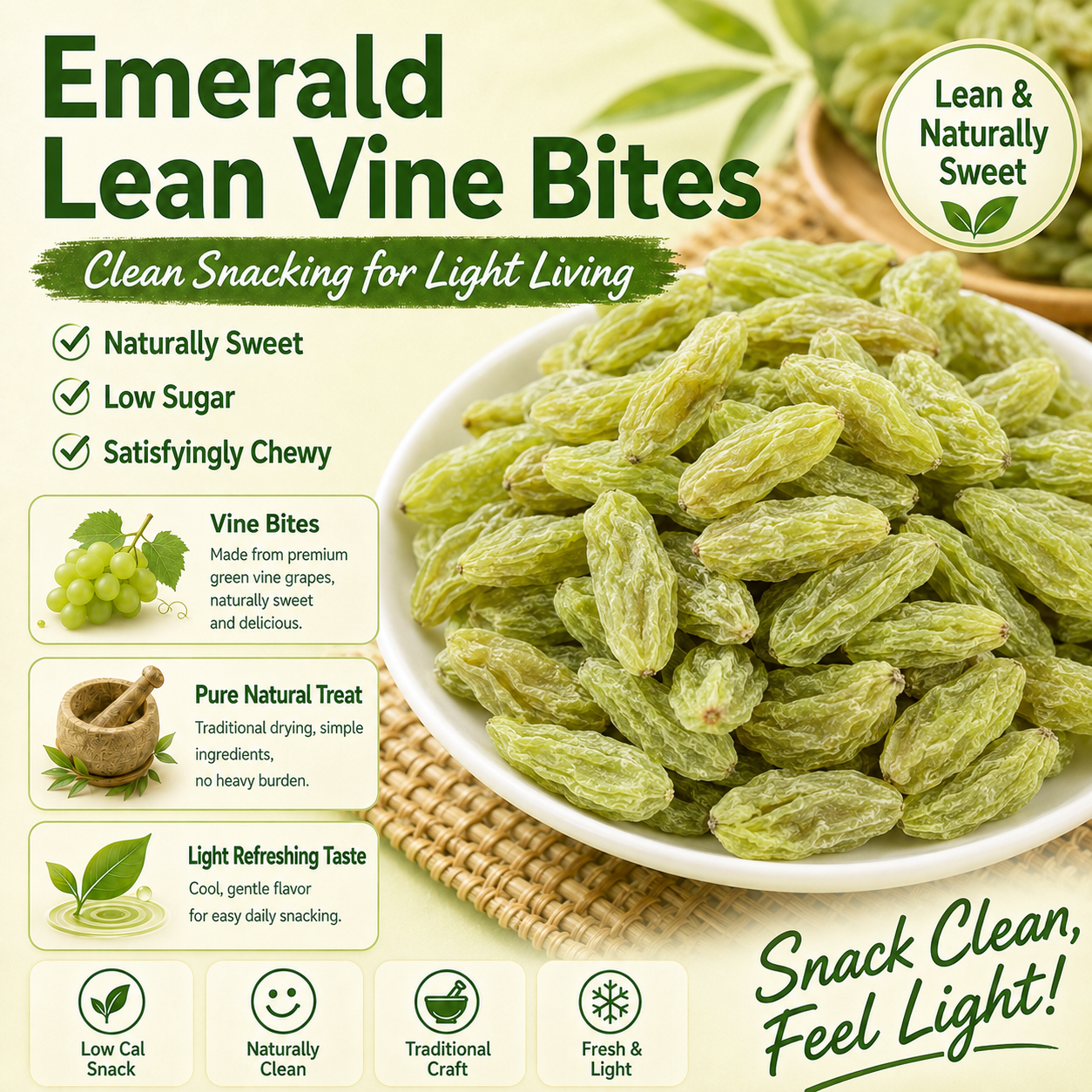 💪Say goodbye to high-calorie snacking—eat clean, stay lean! 🍨 Emerald Lean Vine Bites