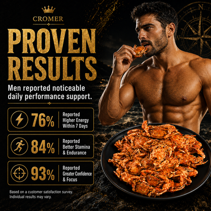 🔥👍Ultimate Testosterone Revival 🚗💯Antioxidant-Rich Cromer Virility Crab Slices for Better Bedroom Performance | Support Energy, Stamina & Bedroom Confidence Naturally