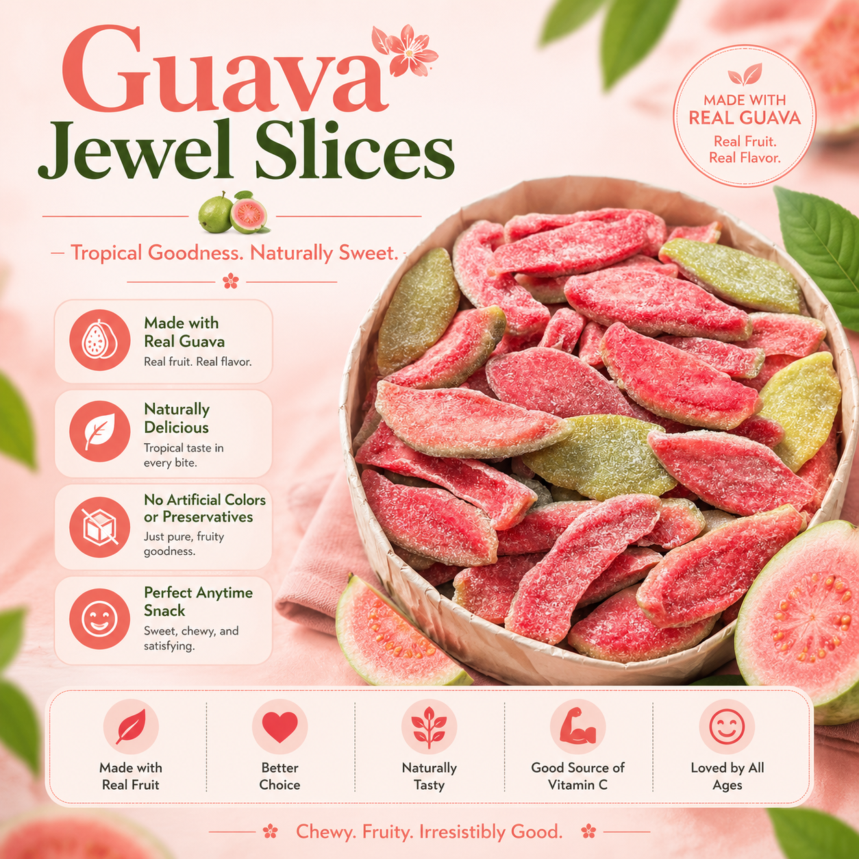 💪Say goodbye to high-calorie snacking—eat clean, stay lean! 🍨 Guava Jewel Slices