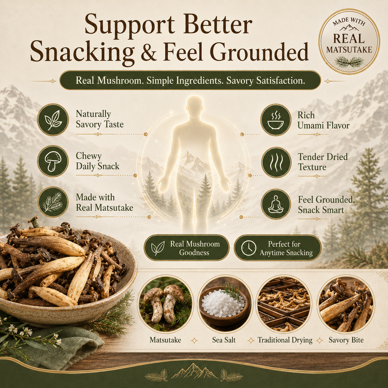 💪Say goodbye to high-calorie snacking—eat clean, stay lean! 🍨 European Alpine Matsutake