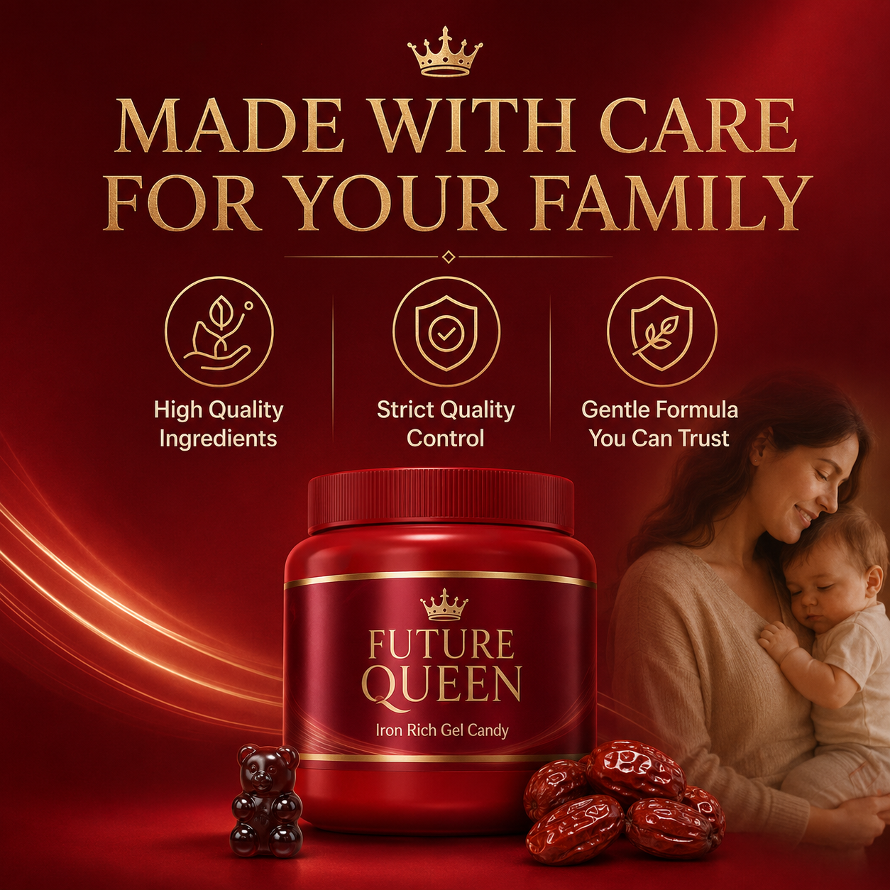 ✨ FUTURE QUEEN Prenatal Iron Gummies for Women – Gentle Daily Iron Support for Mom, Baby Development & Healthy-Looking Hair 🌸🧸