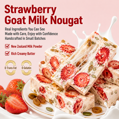 Irresistibly Chewy Strawberry Goat Milk Nougat — Creamy, Fruity & Deliciously Stretchy 🍓🥛