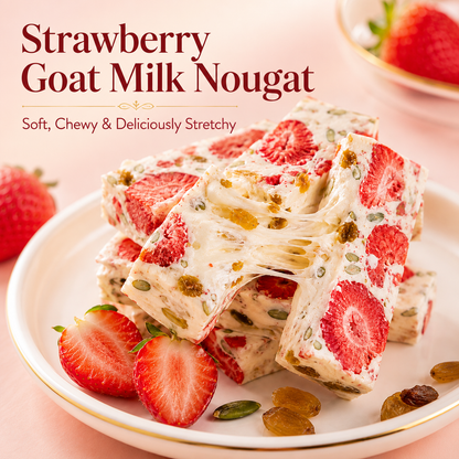 Irresistibly Chewy Strawberry Goat Milk Nougat — Creamy, Fruity & Deliciously Stretchy 🍓🥛