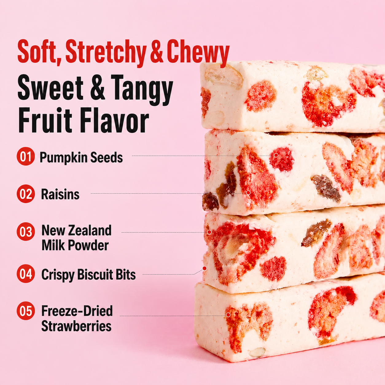 Irresistibly Chewy Strawberry Goat Milk Nougat — Creamy, Fruity & Deliciously Stretchy 🍓🥛