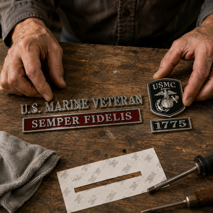 USMC car emblem metal badge detail image